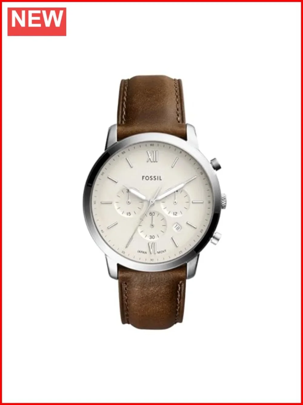 44mm Quartz Chronograph Stainless Steel Leather Watch